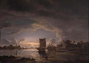 Jacob Abels An Extensive River Scene with Sailboat painting